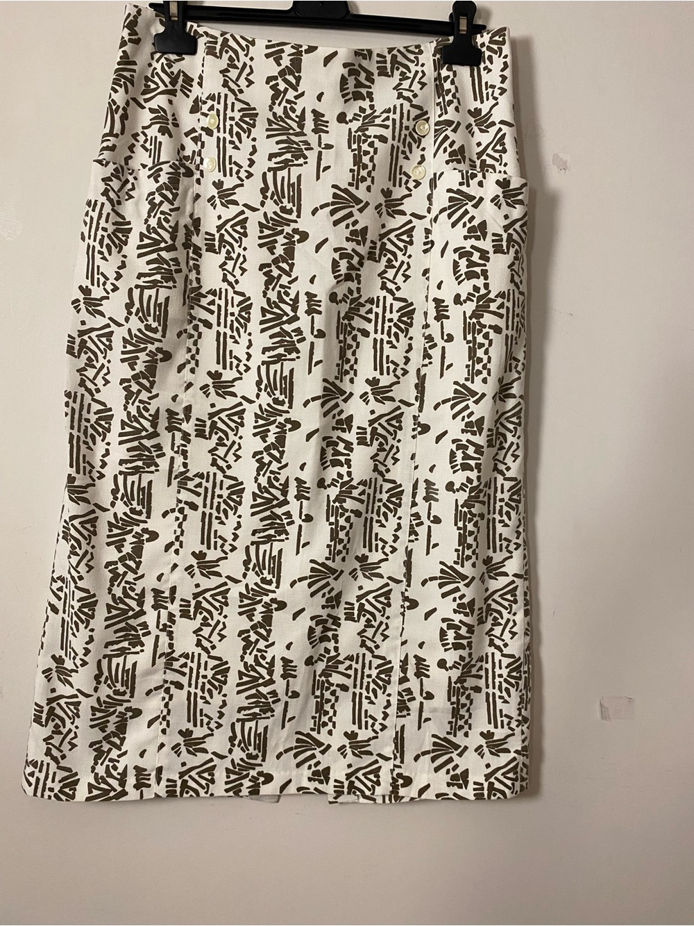 Women’s White and Olive Printed Pencil Skirt with pockets
